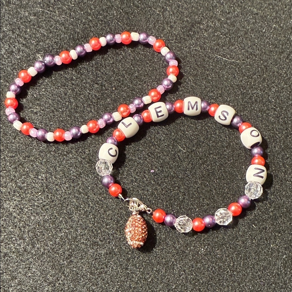 Clemson Football Glass Purple and Red Beaded Bracelet Set